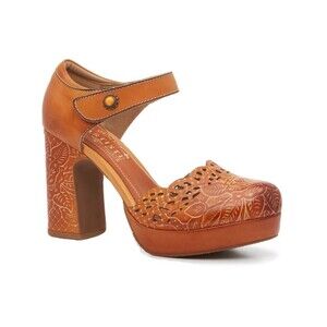 NEW L'Artiste Spring Step Womens Size 9 / 40 Brown Leather Floral Stitched Pumps